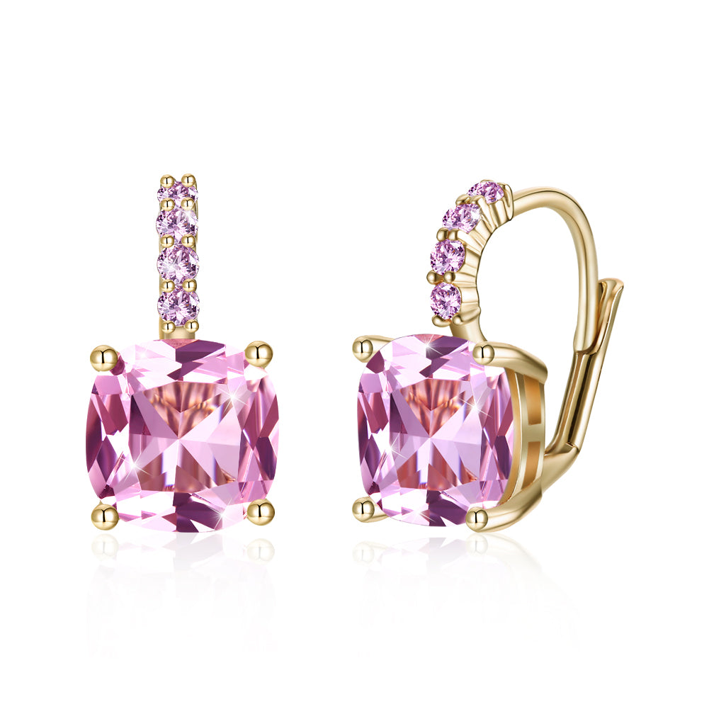 Pink Asscher Cut Austrian Pav'e Leverback in 14K Gold