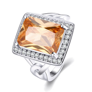 Orange Citrine Emerald Cut Cocktail Ring in 18K White Gold