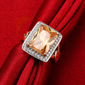 Orange Citrine Emerald Cut Cocktail Ring in 18K White Gold