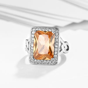 Orange Citrine Emerald Cut Cocktail Ring in 18K White Gold