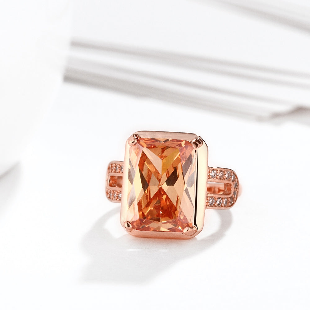 Orange Citrine Emerald Cut Cocktail Ring in 18K Rose Gold