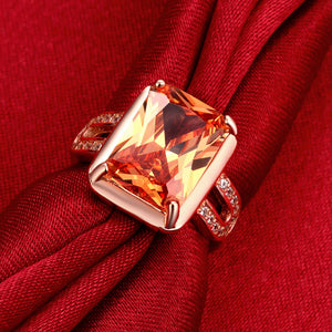 Orange Citrine Emerald Cut Cocktail Ring in 18K Rose Gold