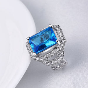 Blue Topaz Emerald Cut Micro-Pav'e Cocktail Ring, , Golden NYC Jewelry, Golden NYC Jewelry  jewelryjewelry deals, swarovski crystal jewelry, groupon jewelry,, jewelry for mom, 