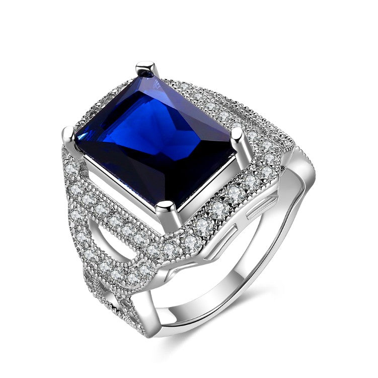 Sapphire Emerald Cut Micro-Pav'e White Gold Cocktail Ring - Golden NYC Jewelry Pandora Jewelry goldennycjewelry.com wholesale jewelry