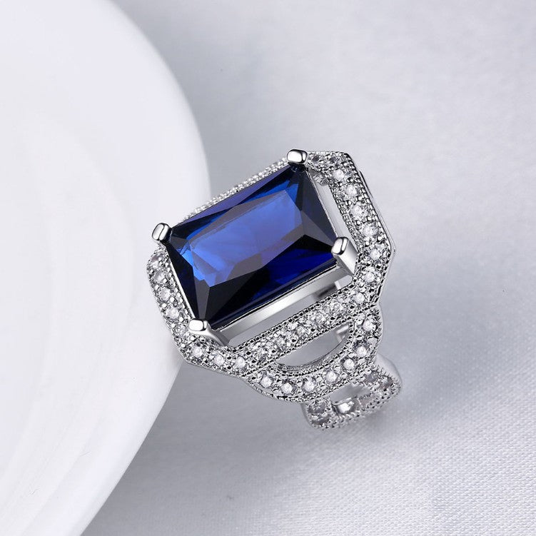 Sapphire Emerald Cut Micro-Pav'e White Gold Cocktail Ring - Golden NYC Jewelry Pandora Jewelry goldennycjewelry.com wholesale jewelry