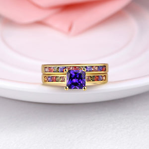 Rainbow Crystals Duo Band Gold Ring, , Golden NYC Jewelry, Golden NYC Jewelry fashion jewelry, cheap jewelry, jewelry for mom, 