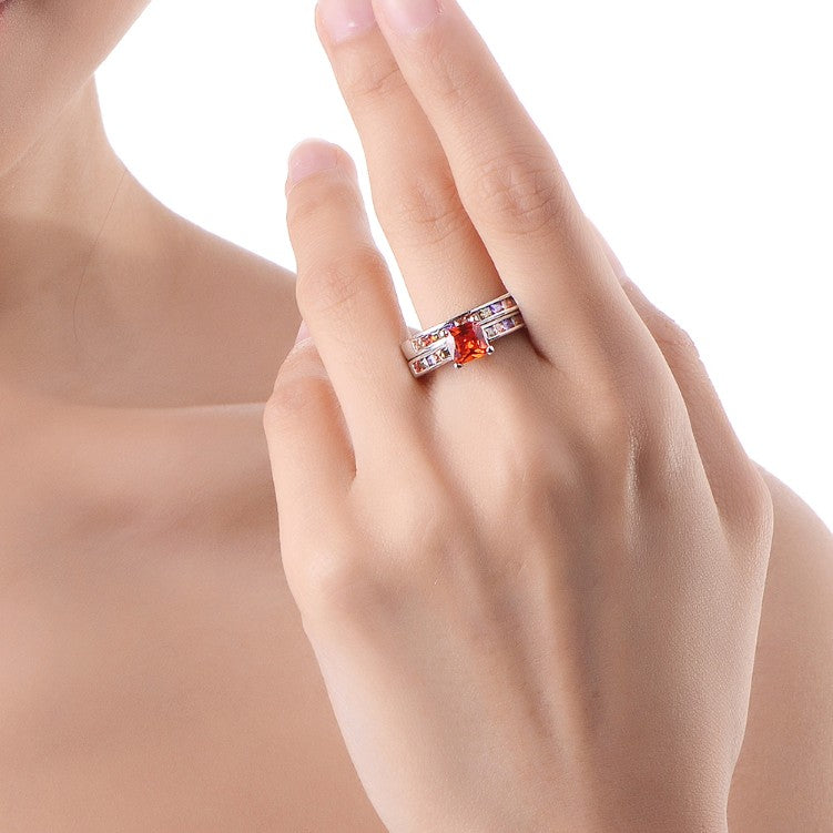 Rainbow Crystals Duo Band Rings in White Gold, , Golden NYC Jewelry, Golden NYC Jewelry fashion jewelry, cheap jewelry, jewelry for mom, 