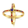 Rainbow Swarovski Criss-Cross Statement Ring in Gold, , Golden NYC Jewelry, Golden NYC Jewelry fashion jewelry, cheap jewelry, jewelry for mom, 