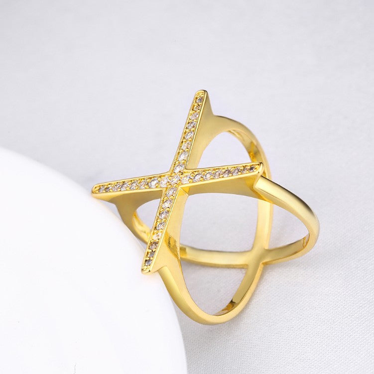 Swarovski Elements Criss-Cross Statement Ring Set in Gold - Golden NYC Jewelry www.goldennycjewelry.com fashion jewelry for women