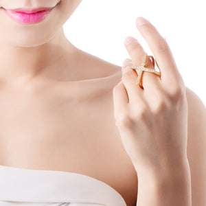Swarovski Elements Criss-Cross Statement Ring Set in Gold - Golden NYC Jewelry www.goldennycjewelry.com fashion jewelry for women