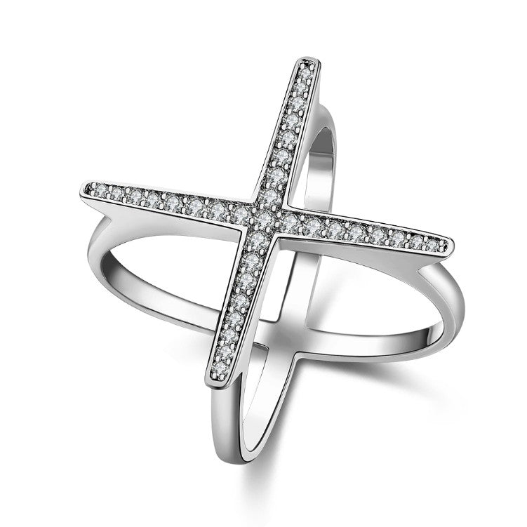 Swarovski Elements Criss-Cross Statement Ring Set in White Gold - Golden NYC Jewelry www.goldennycjewelry.com fashion jewelry for women
