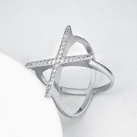 Swarovski Elements Criss-Cross Statement Ring Set in White Gold - Golden NYC Jewelry www.goldennycjewelry.com fashion jewelry for women