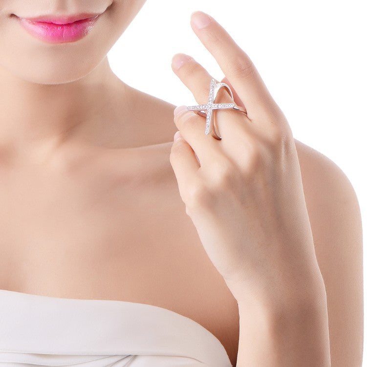 Swarovski Elements Criss-Cross Statement Ring Set in White Gold - Golden NYC Jewelry www.goldennycjewelry.com fashion jewelry for women