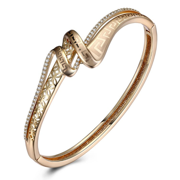 Austrian Crystal 18K Gold Plated Iception Twist Bangle - Golden NYC Jewelry