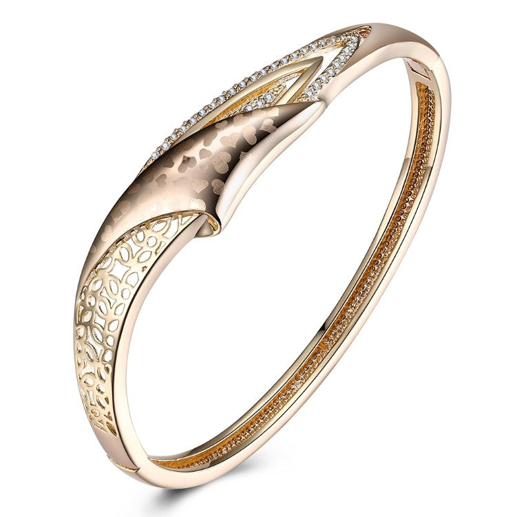 Swarovski Crystal 18K Gold Plated Heart Print Bangle - Golden NYC Jewelry