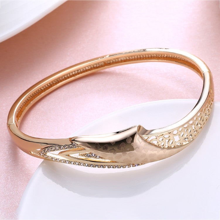 Swarovski Crystal 18K Gold Plated Heart Print Bangle - Golden NYC Jewelry