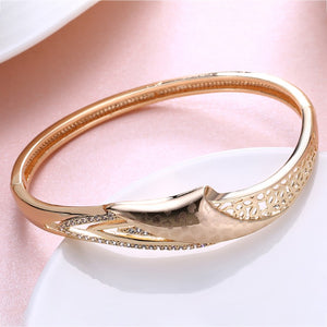 Austrian Crystal 18K Gold Plated Heart Print Bangle - Golden NYC Jewelry