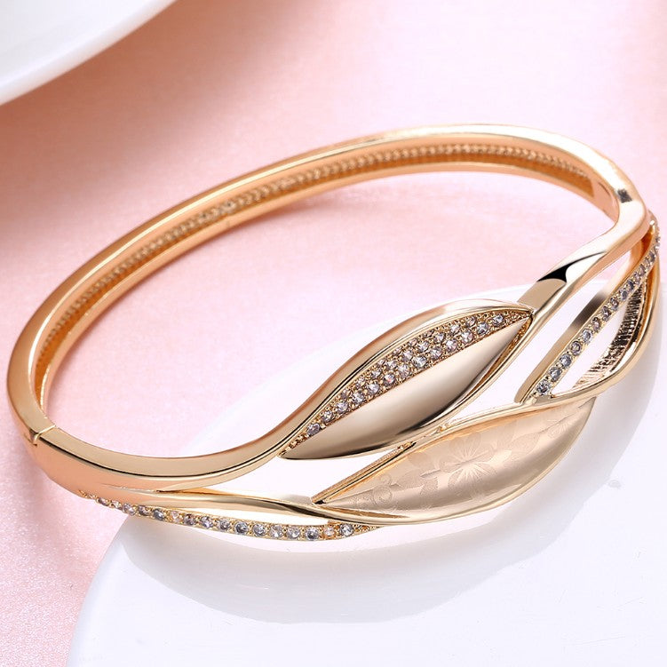 Swarovski Crystal 18K Gold Plated Floral Print Bangle - Golden NYC Jewelry