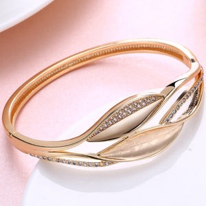 Austrian Crystal 18K Gold Plated Floral Print Bangle - Golden NYC Jewelry