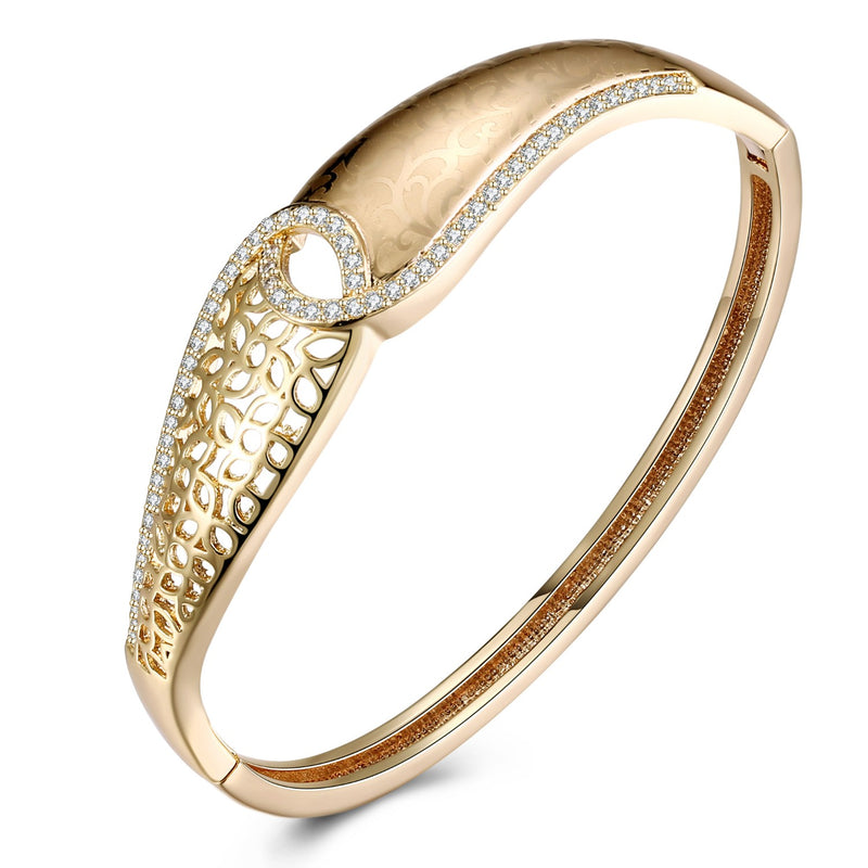 Swarovski Crystal 18K Gold Plated Filigree Twist Bangle - Golden NYC Jewelry