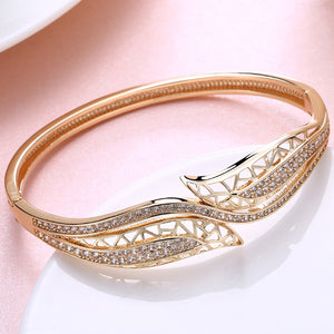 Austrian Crystal 18K Gold Plated Double Lead Ends Bangle - Golden NYC Jewelry