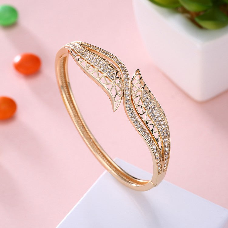 Swarovski Crystal 18K Gold Plated Double Lead Ends Bangle - Golden NYC Jewelry