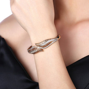 Austrian Crystal 18K Gold Plated Double Lead Ends Bangle - Golden NYC Jewelry