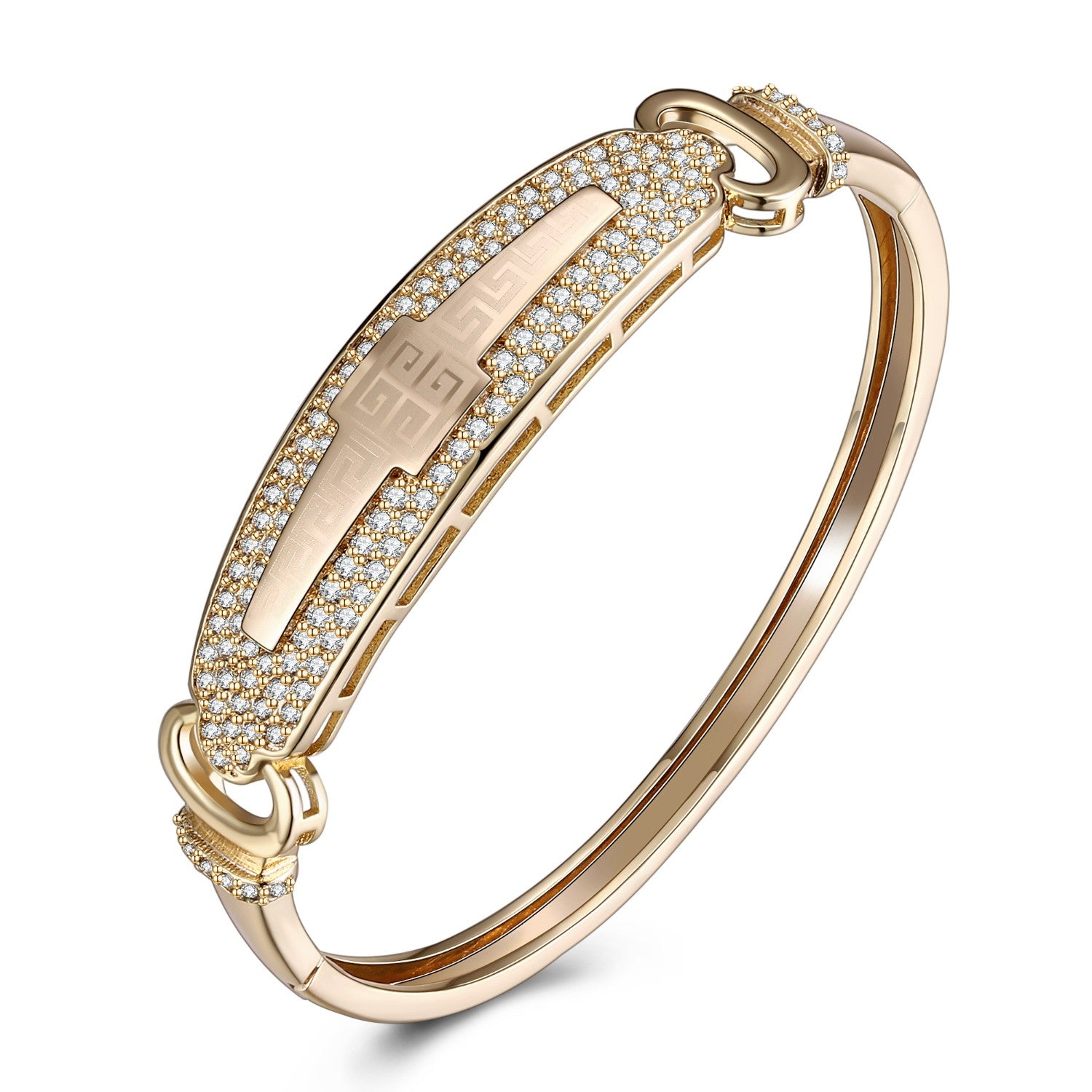 Swarovski Crystal 18K Gold Plated Pave Greek Bangle - Golden NYC Jewelry