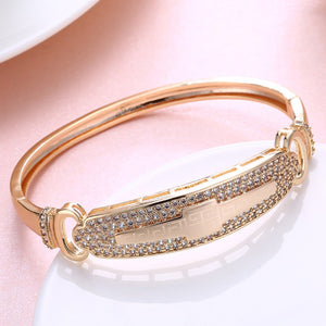 Austrian Crystal 18K Gold Plated Pave Greek Bangle - Golden NYC Jewelry