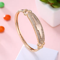 Swarovski Crystal 18K Gold Plated Pave Greek Bangle - Golden NYC Jewelry