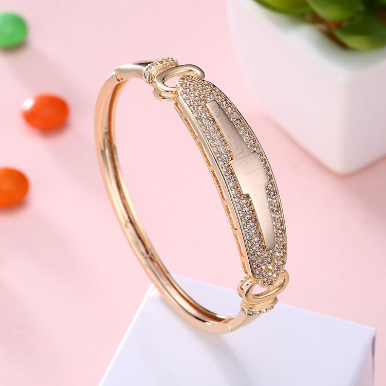 Swarovski Crystal 18K Gold Plated Pave Greek Bangle - Golden NYC Jewelry