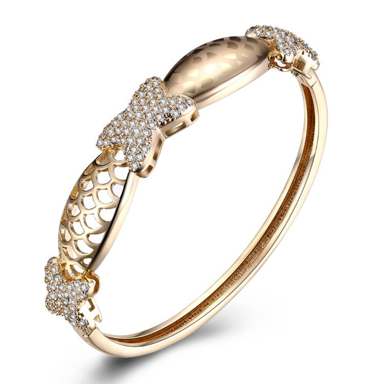 Swarovski Crystal 18K Gold Plated Triple X's Bangle - Golden NYC Jewelry