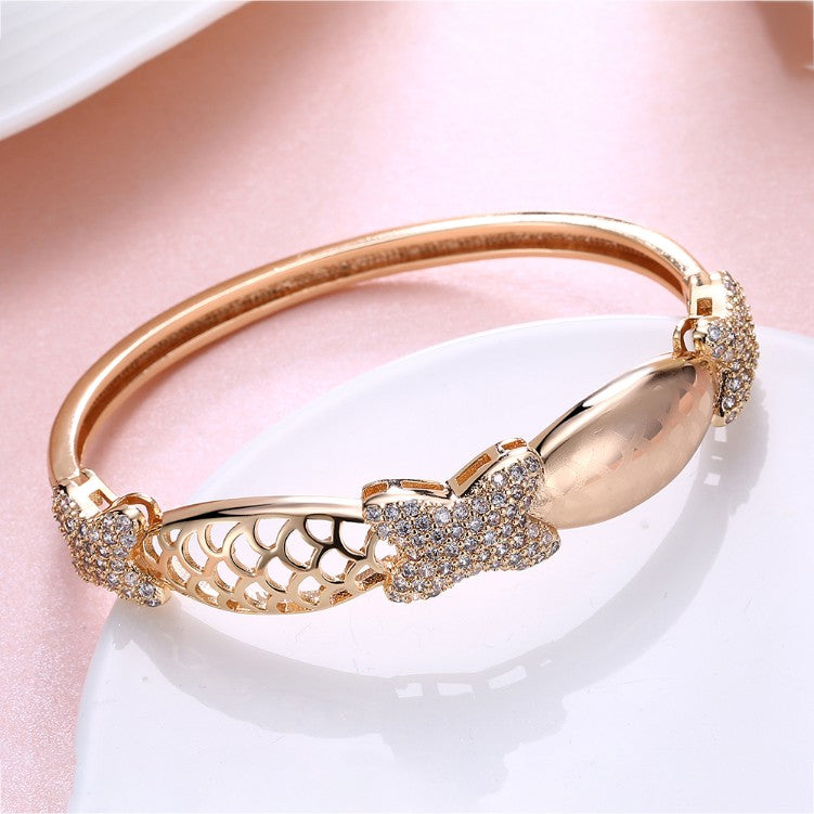 Austrian Crystal 18K Gold Plated Triple X's Bangle - Golden NYC Jewelry