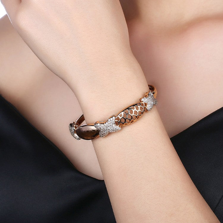 Swarovski Crystal 18K Gold Plated Triple X's Bangle - Golden NYC Jewelry