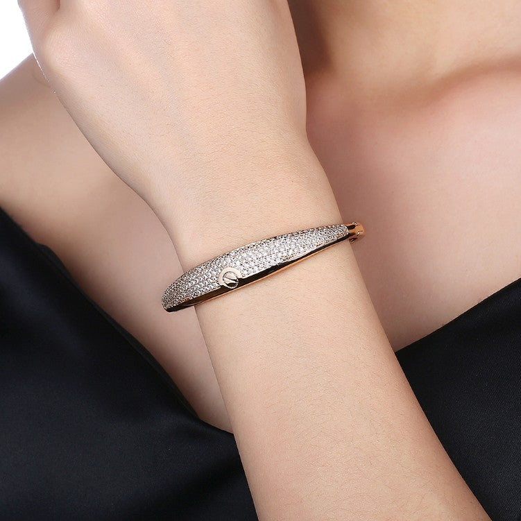 Swarovski Crystal 18K Gold Plated Nail Screw Bangle - Golden NYC Jewelry