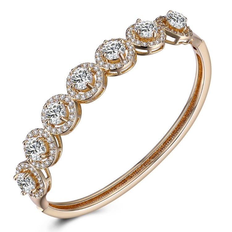 Austrian Crystal 18K Gold Plated 7 Crystal Halo Bangle - Golden NYC Jewelry