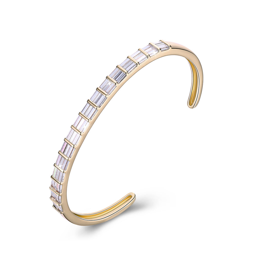 Emerald Cut Swarovski Elements Cuff Bangle- White, Bracelet, Golden NYC Jewelry, Golden NYC Jewelry  jewelryjewelry deals, swarovski crystal jewelry, groupon jewelry,, jewelry for mom, 