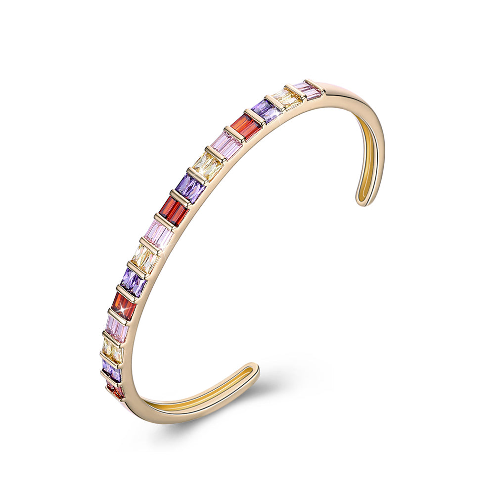 Emerald Cut Swarovski Elements Cuff Bangle- Rainbow, Bracelet, Golden NYC Jewelry, Golden NYC Jewelry  jewelryjewelry deals, swarovski crystal jewelry, groupon jewelry,, jewelry for mom, 