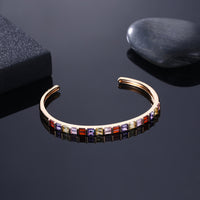 Emerald Cut Swarovski Elements Cuff Bangle- Rainbow, Bracelet, Golden NYC Jewelry, Golden NYC Jewelry jewelryjewelry deals, swarovski crystal jewelry, groupon jewelry,, jewelry for mom, 
