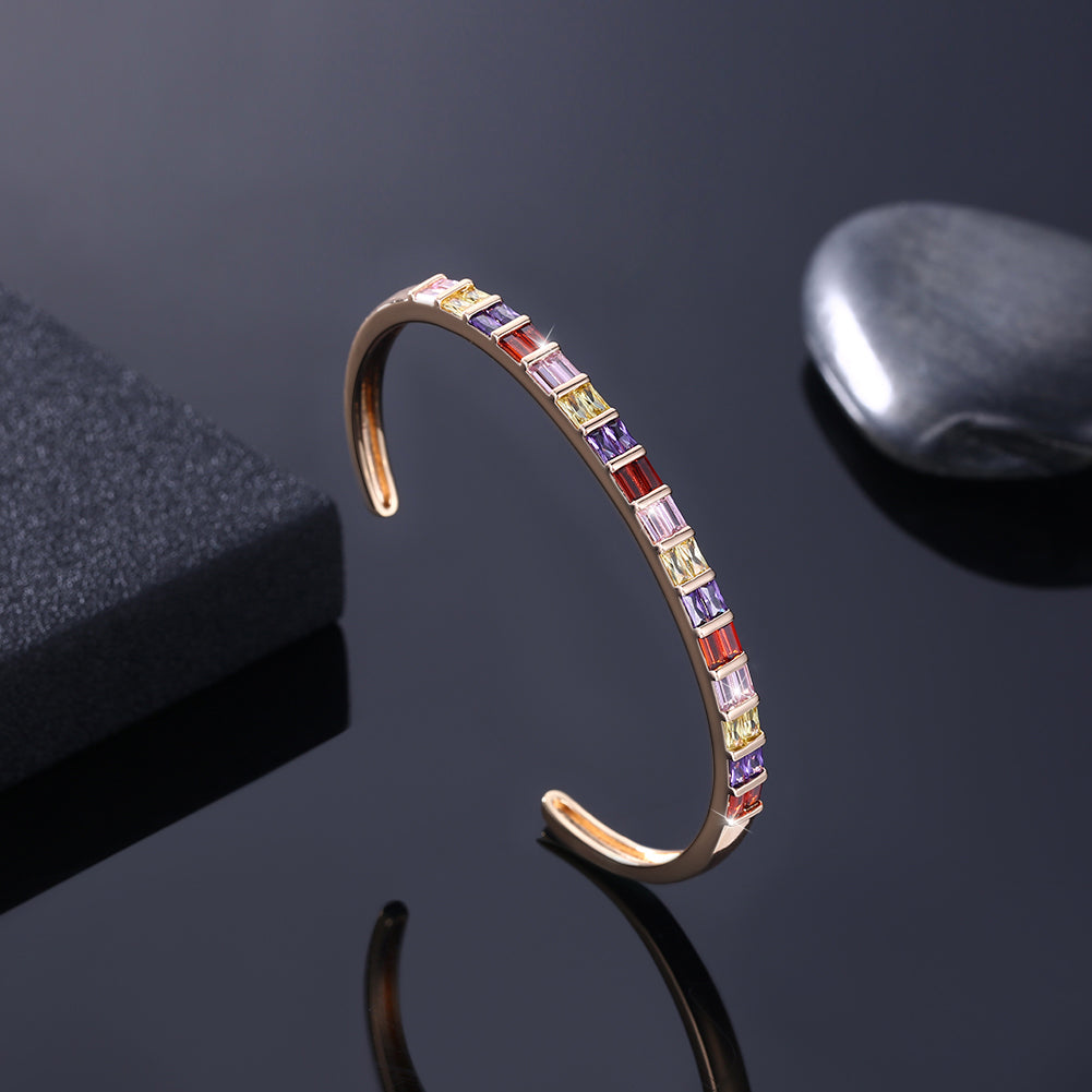 Emerald Cut Swarovski Elements Cuff Bangle- Rainbow, Bracelet, Golden NYC Jewelry, Golden NYC Jewelry jewelryjewelry deals, swarovski crystal jewelry, groupon jewelry,, jewelry for mom, 