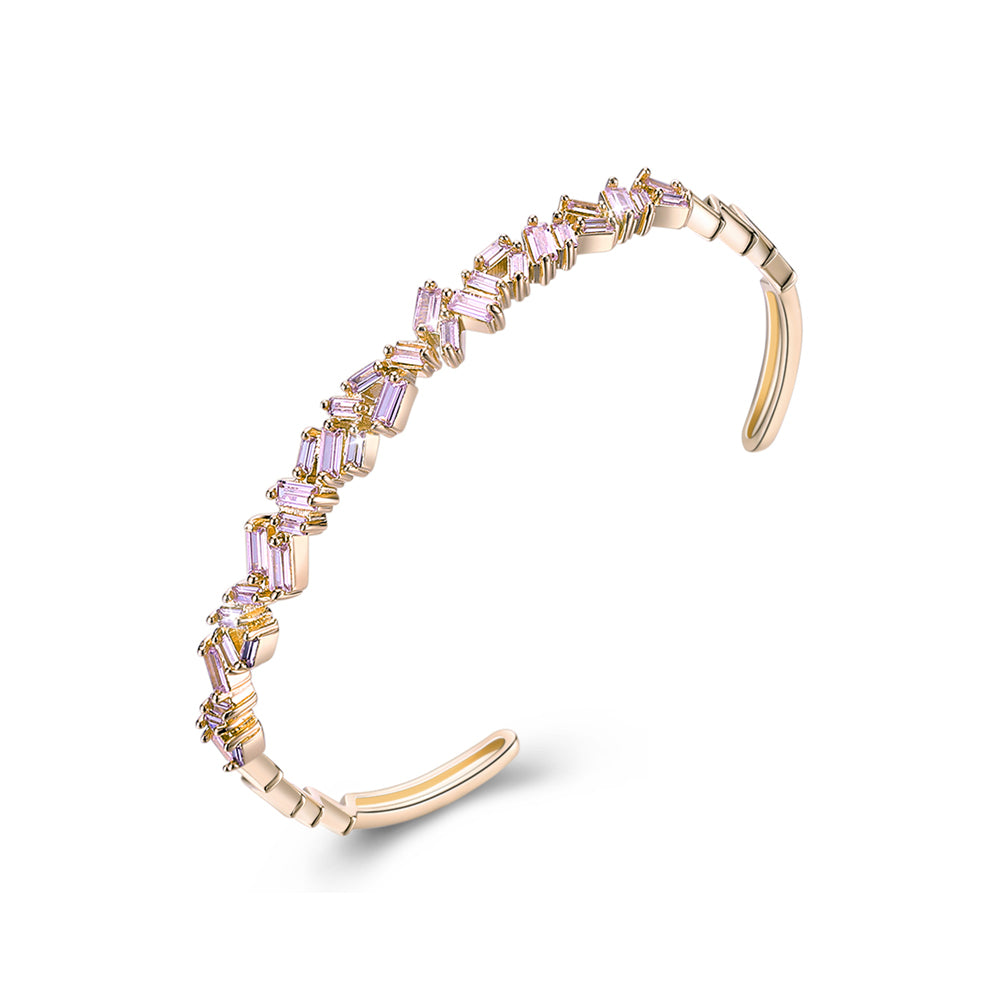 Assymetrical Baguette Cut Swarovski Elements Bangle- Pink, Bracelet, Golden NYC Jewelry, Golden NYC Jewelry jewelryjewelry deals, swarovski crystal jewelry, groupon jewelry,, jewelry for mom, 