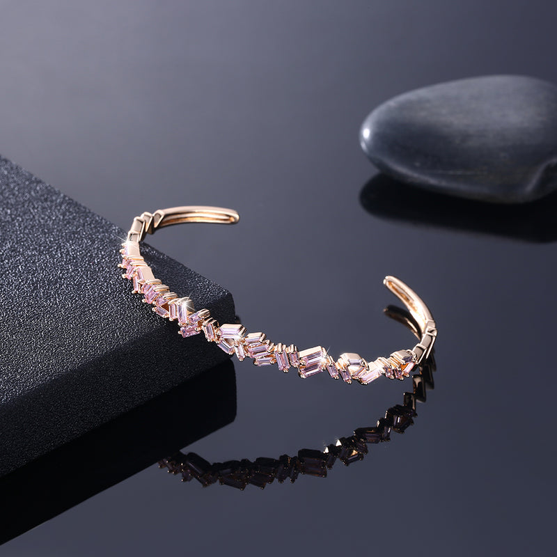 Assymetrical Baguette Cut Swarovski Elements Bangle- Pink, Bracelet, Golden NYC Jewelry, Golden NYC Jewelry jewelryjewelry deals, swarovski crystal jewelry, groupon jewelry,, jewelry for mom, 