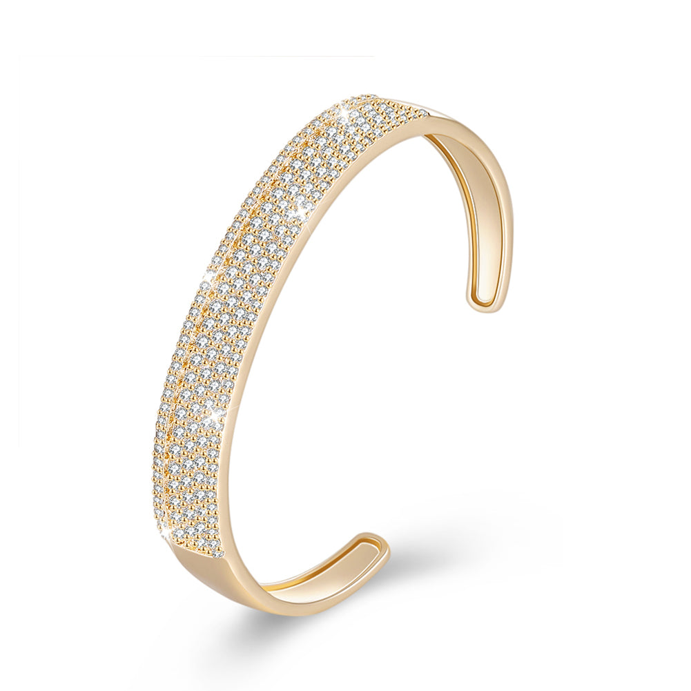 Austrian Elements Glitter Pav'e Open Bangle in 14K Gold