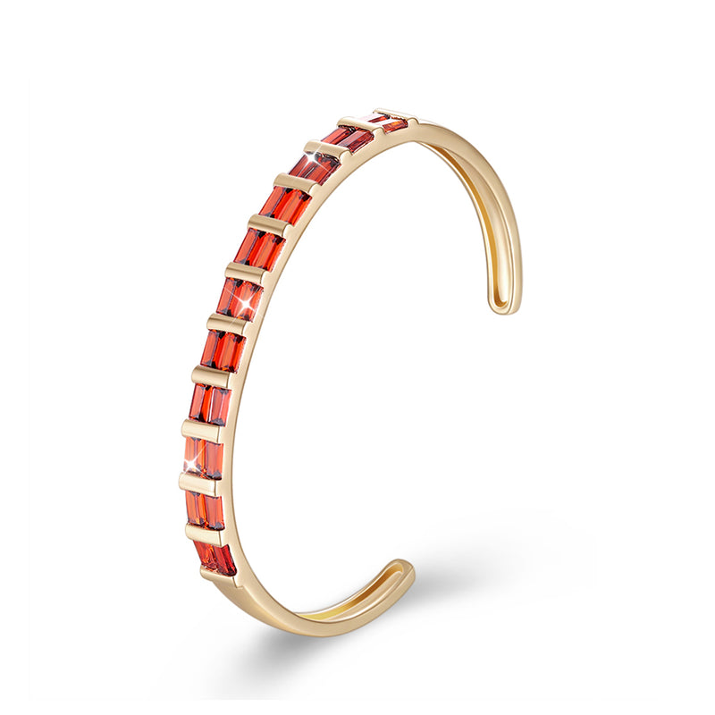 Square Cut Austrian Elements Cuff Bangle in 14K Gold - Red