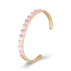 Square Cut Austrian Elements Cuff Bangle in 14K Gold - Pink