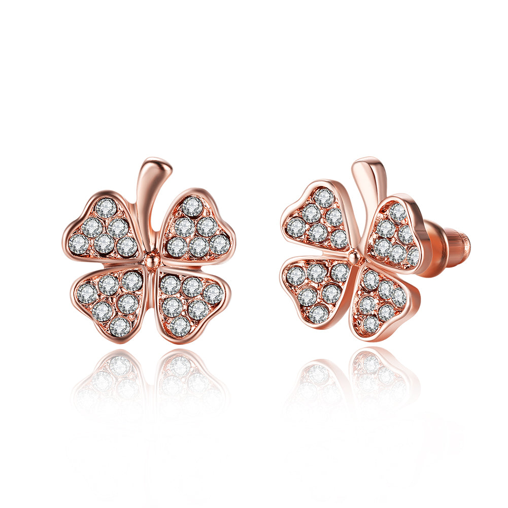 Austrian Elements Pav'e Clover Studs in 14K Rose