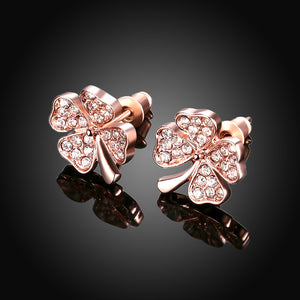 Austrian Elements Pav'e Clover Studs in 14K Rose