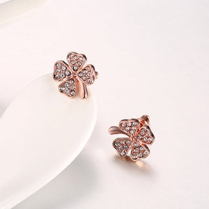 Austrian Elements Pav'e Clover Studs in 14K Rose