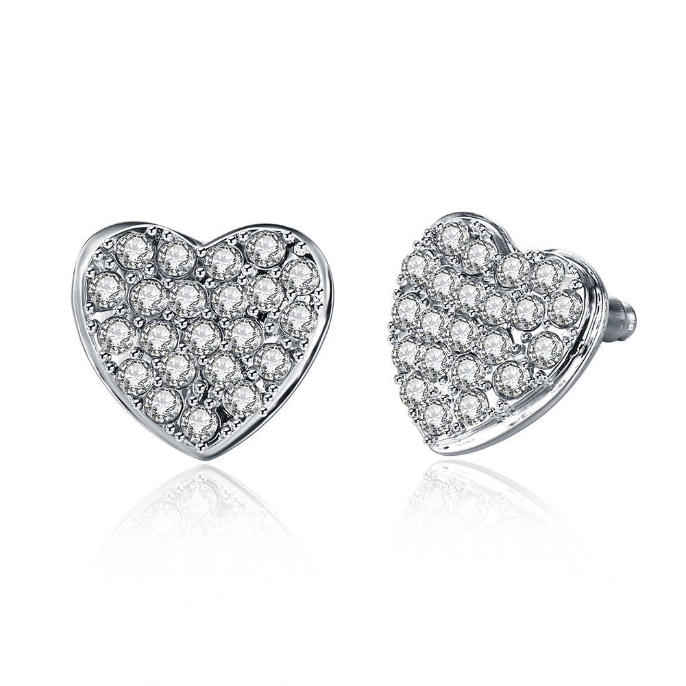 Micro-Pave Swarovski Elements Heart Shaped Studs in 18K White Gold