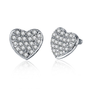 Micro-Pav'e Austrian Elements Heart Shaped Studs in 18K White Gold